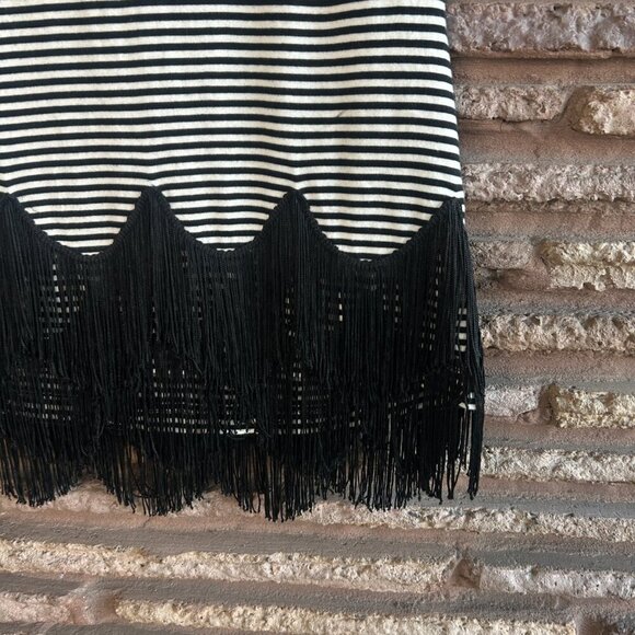 Marc Jacobs Mock Neck Sleeveless Striped Top with Scalloped Fringe Hem Small - Picture 8 of 10